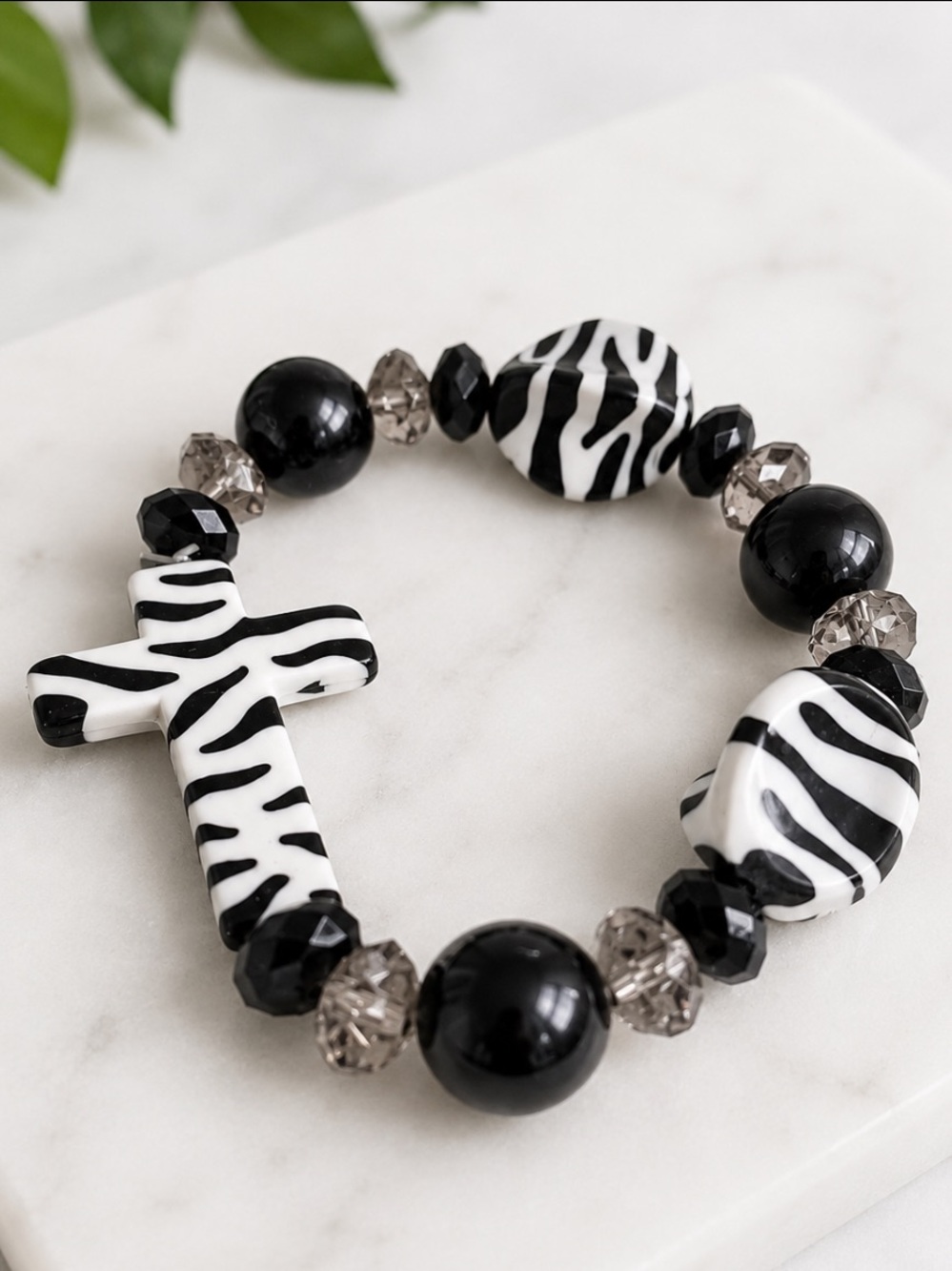 Chunky Zebra Cross Stretch  Bracelet